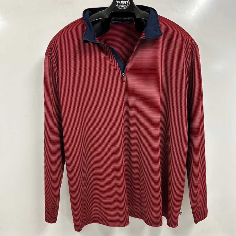 Cutter & Buck 5XB Red Striped Quarter Zip Pullover Big & Tall Long Sleeve Golf S